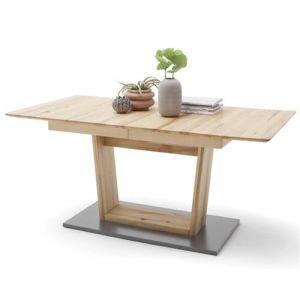 Image de Pegane Table à manger extensible en hêtre massif huilé / gris - L.140-185 x H.77 x P.90 cm