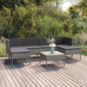 VidaXL Salon de jardin 7 pi&egrave;ces en rotin synth&eacute;tique gris avec coussins gris anthracite Vida XL