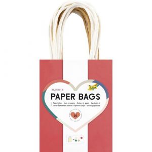 Folia 21259 - Paper Bags CLASSIC S, 20 sachets en papier kraft 110-125 g/m&sup2; en 5 couleurs, env. 12 x 15 x 5,5 cm, pour bricoler, d&eacute;corer et offrir
