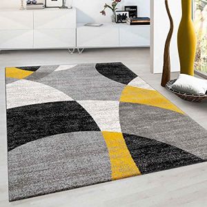 VIMODA Tapis à motif de cercles géométriques Aspect chiné en gris, blanc, noir et jaune