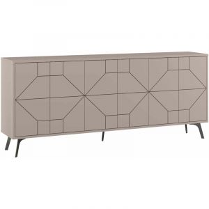 Buffet 4 portes bois taupe motif géométrique Kuzako 184 cm