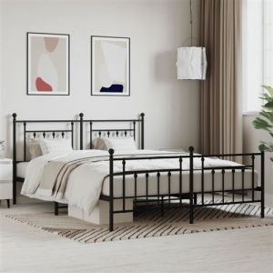 VidaXL Cadre de lit métal avec tête de lit/pied de lit noir 160x200 cm, lit double, meuble de chambre à coucher, lit d'invité, lit