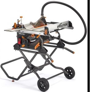 Evolution power tools R255TBLX+ Scie de Table avec Support (Nouvelle Génération de Rage 5-S) Lame de Coupe Multi-Matériaux Coupe Bois, Métal, Plastique, Biseau de 45˚, Angle d'onglet de +/- 60˚, 1800w