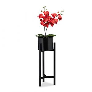 Relaxdays Support pour pot à fleurs, présentoir à plantes incluant un récipient, HxD 60 x 21,5 cm, noir