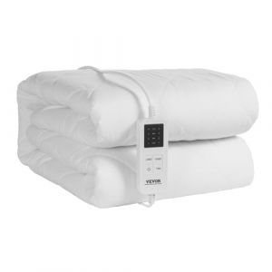 VEVOR Surmatelas Chauffant, 195x165 cm, Chauffe-lit Électrique en Tissu Brossé avec 4 Niveaux de Chauffage, Minuterie de 12 Heures, Arrêt Automatique Après 8 Heures, Sangle Contour Élastique Profonde