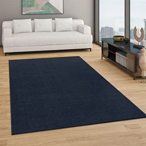 Paco Home Tapis Salon Uni Sobre Et Moderne Poils Ras, Diff. Tailles/Coloris 200 cm carré, Bleu Marine