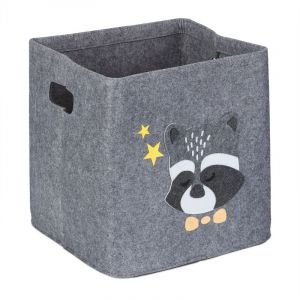 Image de Relaxdays Bo&icirc;te de Rangement, Motif Raton Laveur, Corbeille pour Enfants, Pliable, HxLxP : 33x33x33 cm, Jouets, Gris