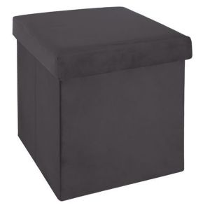 Atmosphera Pouf coffre pliable velours Tess - L. 38 x H. 38 cm - Gris trend - Tess