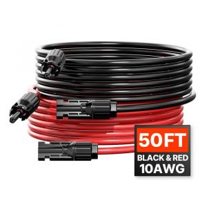 VEVOR Câble d'Extension de Panneau Solaire, 15,24 m, 10 AWG, avec Connecteurs Femelles et Mâles, CC 1500 V, Étanche IP67, pour Panneaux Solaires Domestiques, de Bateaux, Camping-cars, Toits, Lot de 2