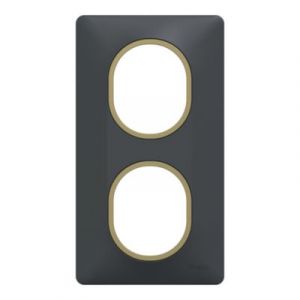 Schneider Electric Plaque de finition 2 postes - Vertical - Ovalis - S340724E - Anthracite bague laiton