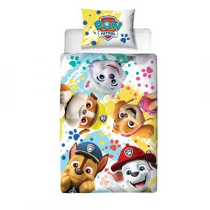 Character World Paw Patrol Parure de lit Simple pour Enfant avec Housse de Couette réversible Double Face avec taies d'oreiller Assorties | Polycoton