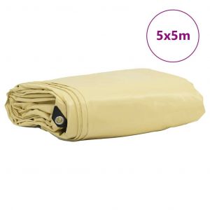 VidaXL B&acirc;che 650g / M&sup2; Beige 5 X 5 M Toile Avec Rev&ecirc;tement En Pvc