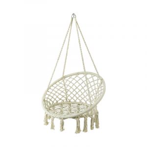 Sobuy OGS42-MI Chaise Suspendue à Franges en Corde de Coton, Hamac Suspendu macramé, Fauteuil balançoire Intérieur extérieur, Balancelle de Jardin et Patio- Hamac Rond