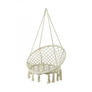 Image de Sobuy OGS42-MI Chaise Suspendue à Franges en Corde de Coton, Hamac Suspendu macramé, Fauteuil balançoire Intérieur extérieur, Balancelle de Jardin et Patio- Hamac Rond