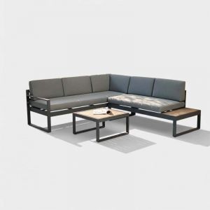 Salon de jardin canap&eacute; d'angle ext&eacute;rieur 5 places table basse Eysha