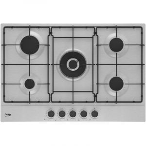 Beko HIAW75223SXE Plaque de cuisson &agrave; gaz encastrable en acier inoxydable de 75 cm, 5 br&ucirc;leurs
