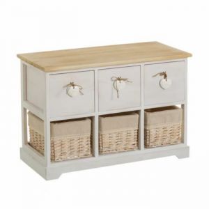 Commode meuble de rangement coloris beige/naturel - Longueur 71 x Profondeur 32 x Hauteur 49 cm