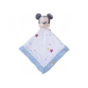 Nicotoy Mickey La Souris : Grand Doudou Plat Lange Blanc Et Leu 40 X 40 Cm - Peluche Disney Enfant Et Bebe - Naissance