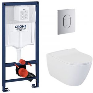 Grohe Pack Rapid sl+ plaque arena + Fixations murales + set d'isolation phonique + Cuvette + Abattant soft close (ArenaBello)