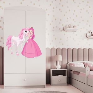 Armoire 2 portes 2 tiroirs babydream la princesse et le cheval - blanc
