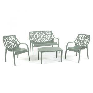 Salon de jardin 4 places en polypropyl&egrave;ne avec fibre de verre vert