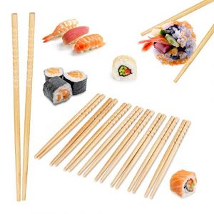 Relaxdays Baguettes ASIA DELUXE, lot de 10 paires, réutilisables, asiatiques, sushis, riz, 24 cm de long, bambou, nature -