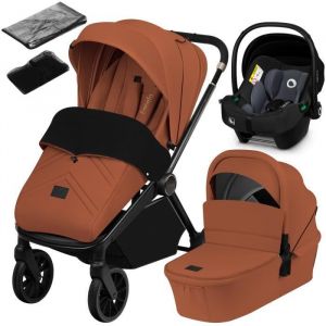 LIONELO MIKA PLUS 3 en 1 Poussette 0 à 48 mois jusqu'à 22 kg Nacelle jusqu'à 9 kg, Siège Auto Nacelle, Réglage du Dossier, Amortisseurs, Roues 360° en PU Auvent XXL (Brown)