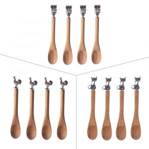 Table passion Set de 4 cuillères Acacia animaux 12.5 cm (1 modèle aléatoire)