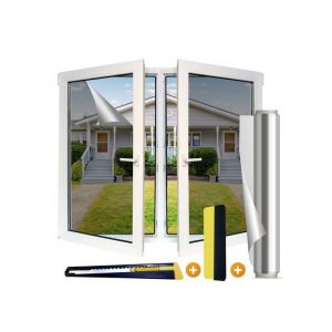 Film Fen&ecirc;tre Miroir Sans Tain 90x200 cm Adh&eacute;sif Anti-Regard Protection Solaire et UV Isolation Thermique pour Maison Bureau