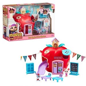 Image de MOUSE IN THE HOUSE, Coffret Pomme Ecole, avec 2 Figurines Souris Exclusives, des Accessoires et des Stickers Qui Brillent dans Le Noir, Jouets pour Enfants à partir de 3 Ans, GIOCHI PREZIOSI, MUN02