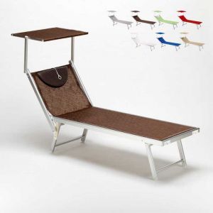 Image de Beach and Garden Design Bain de Soleil transat Chaise longue lit de plage professionel aluminium SANTORINI | Marron