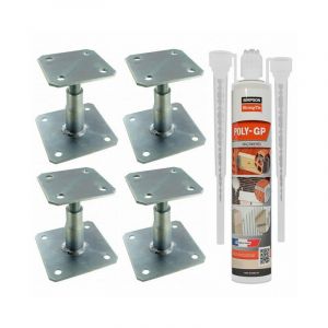 Simpson Strong-Tie Pack 4 Pieds de poteau réglable APB100/150 + 1 Scellement chimique beige multi-matériaux poly-gp 300ml