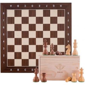 Engelhart 170496 - Grand jeu d&rsquo;&eacute;checs complet en bois d&rsquo;&eacute;rable et cassia marquet&eacute; 50 cm avec Pi&egrave;ces pond&eacute;r&eacute;es