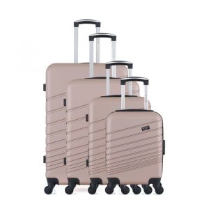 Wave Paris - 4 Valises 4 roues simples Tigre 75/65/55/46 cm rose doré