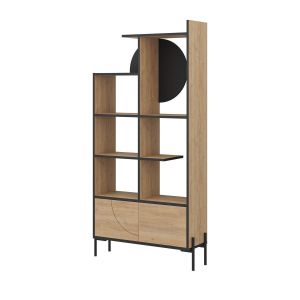 Calicosy Bibliothèque 2 portes avec pieds en métal H180 cm - Marron