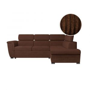 Loungitude Canapé d'angle droit convertible avec coffre en velours côtelé marron