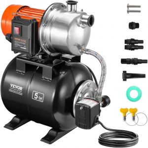 Groupe de Surpression-VEVOR-1176 W-Pompe de Puits Peu Profonde avec Réservoir sous Pression 19 L 5600 L/h-pour Pelouse Jardin