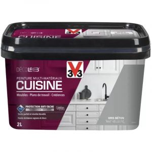 Image de V33 Peinture Multi-Matériaux Cuisine Déco lab Gris béton Mat Velouté 2 l