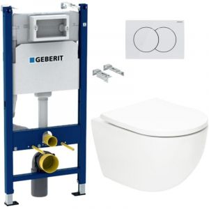 Image de Geberit Pack WC Bâti support + WC Swiss Aqua Technologies Tornado sans bride + abattant SoftClose + plaque (TORNADOGEB3)