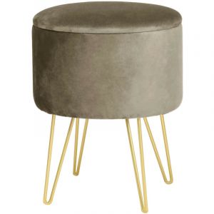 Pouf de Rangement avec Couvercle Akord lili velour colour Beige hauteur 45 cm