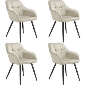 TecTake Lot 4 chaises rembourrées en velours matelassé et dossier crème