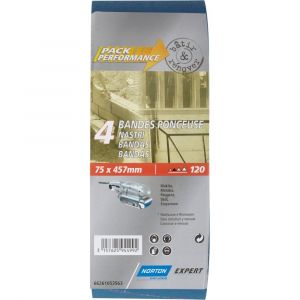 Norton clipper Lot de 4 bandes abrasives, 75 x 457 mm, grains 120