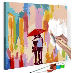 Image de Artgeist Tableau à peindre par soi-même - Couple sous un parapluie (fond rose) 45x45