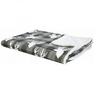 Beliani Plaid réversible gris et blanc 150 x 200 cm motif rennes LUTTO