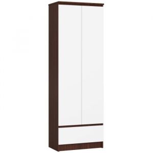Bibliothèque de bureau Armoire AKORD R60 Wengé 60 cm 2 portes 1 tiroir façade Blanche 4 étagères 60x35x180 cm