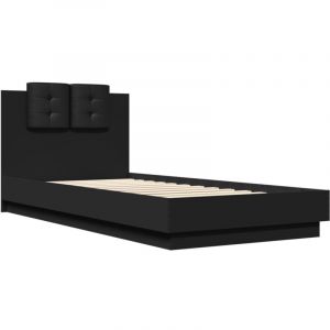 VidaXL Cadre de Lit avec Tête de Lit, Lit Simple avec Sommier à Lattes, Lit Adulte de Chambre, Moderne, Noir 100x200 cm Bois d'Ingénierie