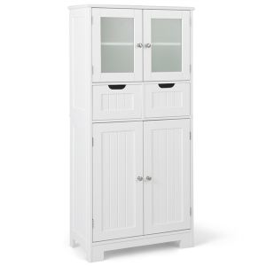 Meuble sur pied de salle de bains étagère ajustable blanc 30x60x128cm