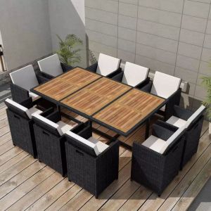 VidaXL Jeu de salle &agrave; manger d'ext&eacute;rieur 31 pcs Rotin synth&eacute;tique Acacia Noir