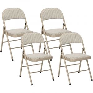 Homcom Lot de 4 chaises pliantes assise dossier rembourrés acier tissu toucher lin beige