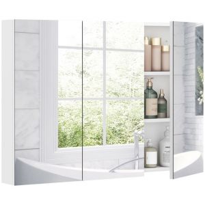 Homcom Armoire murale salle de bain avec miroir 3 portes miroir MDF blanc